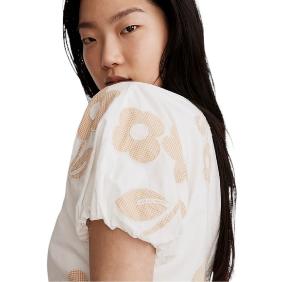 Madewell NWT Embroidered Poplin Puff-Sleeve Cutout Crop Top Size Medium - Picture 8 of 11